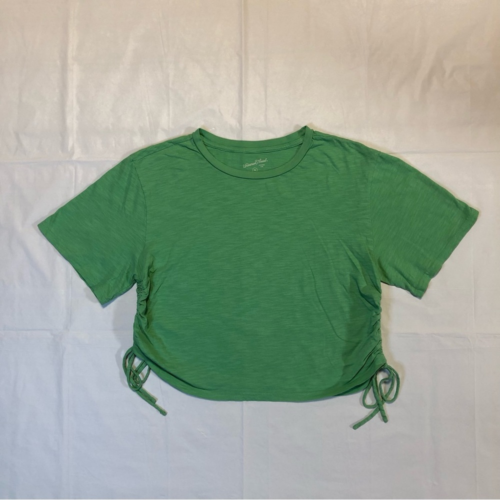 Universal Thread Women’s Short Sleeve 100% Cotton Green Ruched Crop Top 2X